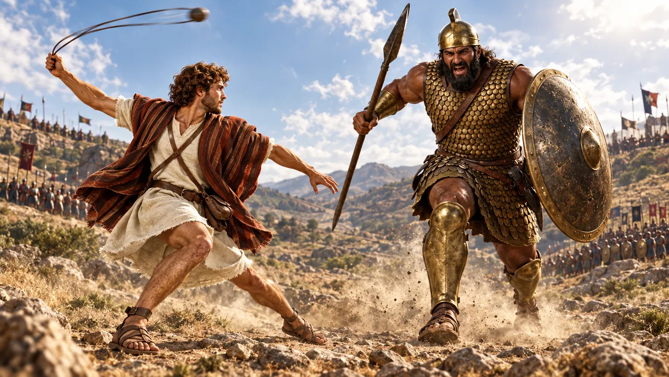 David Slinging a Stone at Goliath