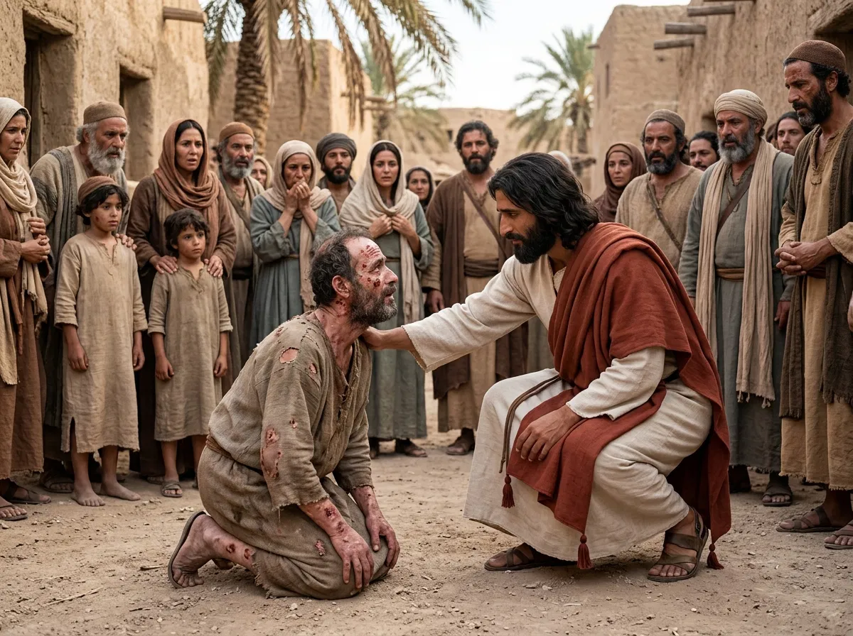 Jesus Touches a Leper Before the Crowd