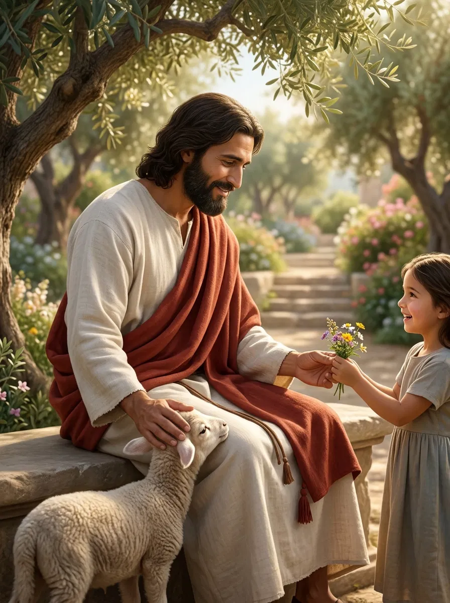 Jesus Receives Flowers from a Child