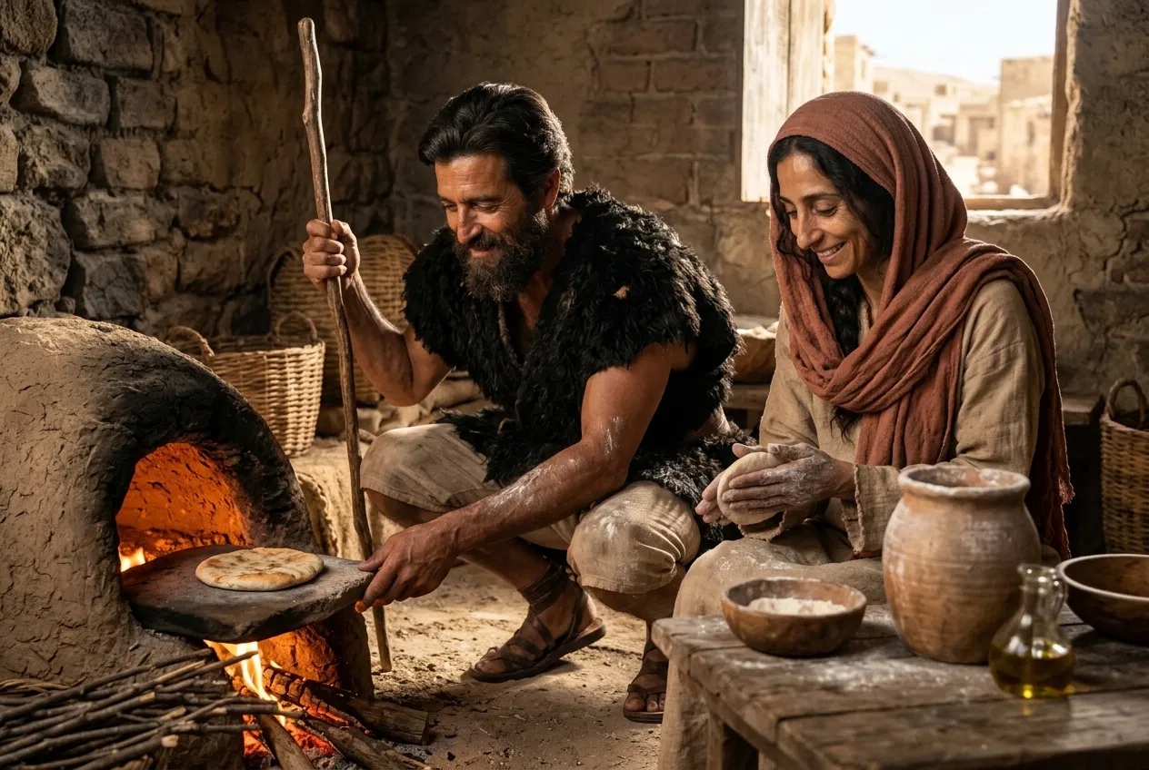 Elijah and the Widow Baking Bread