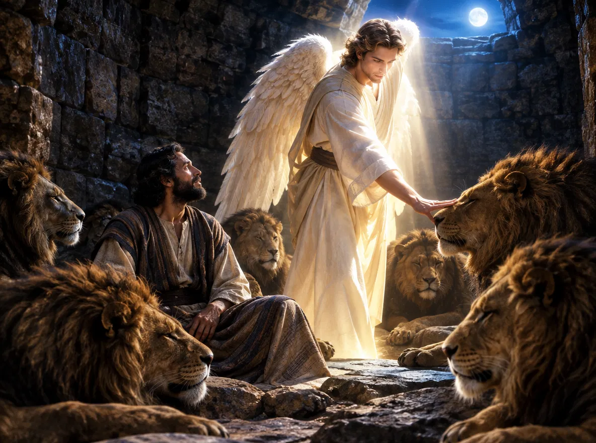 An Angel Calms the Lions for Daniel