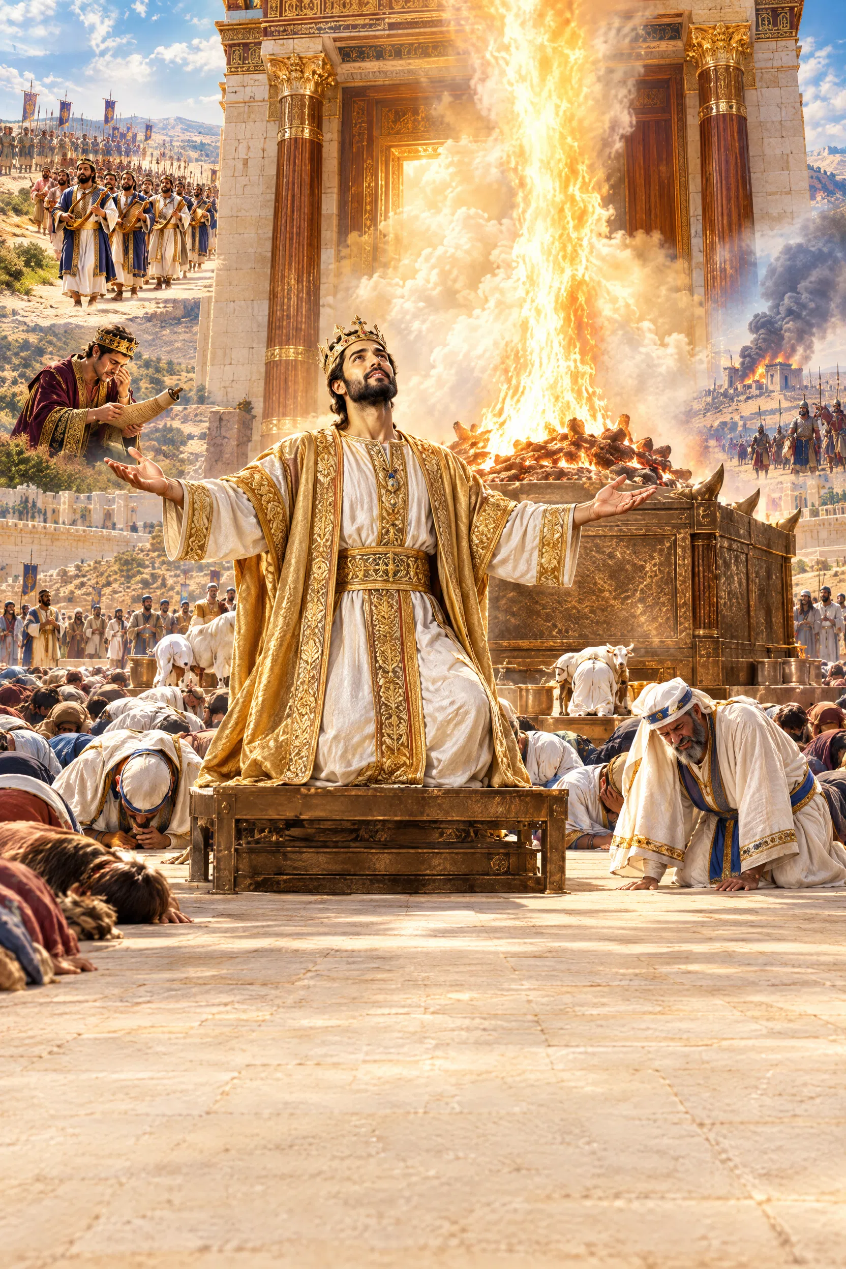 Solomon Prays as Fire Falls on the Temple Altar