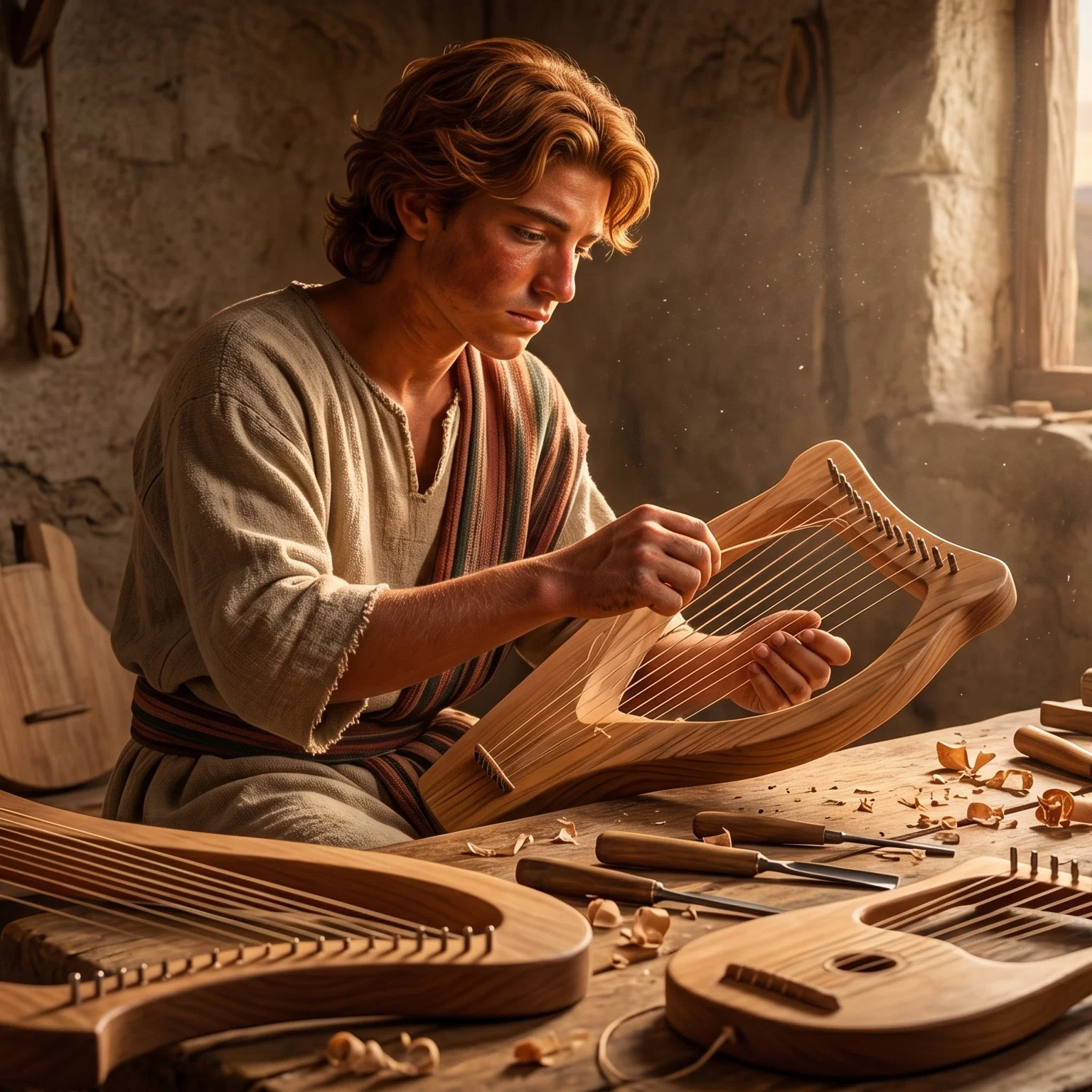 Young David Crafting His First Lyre