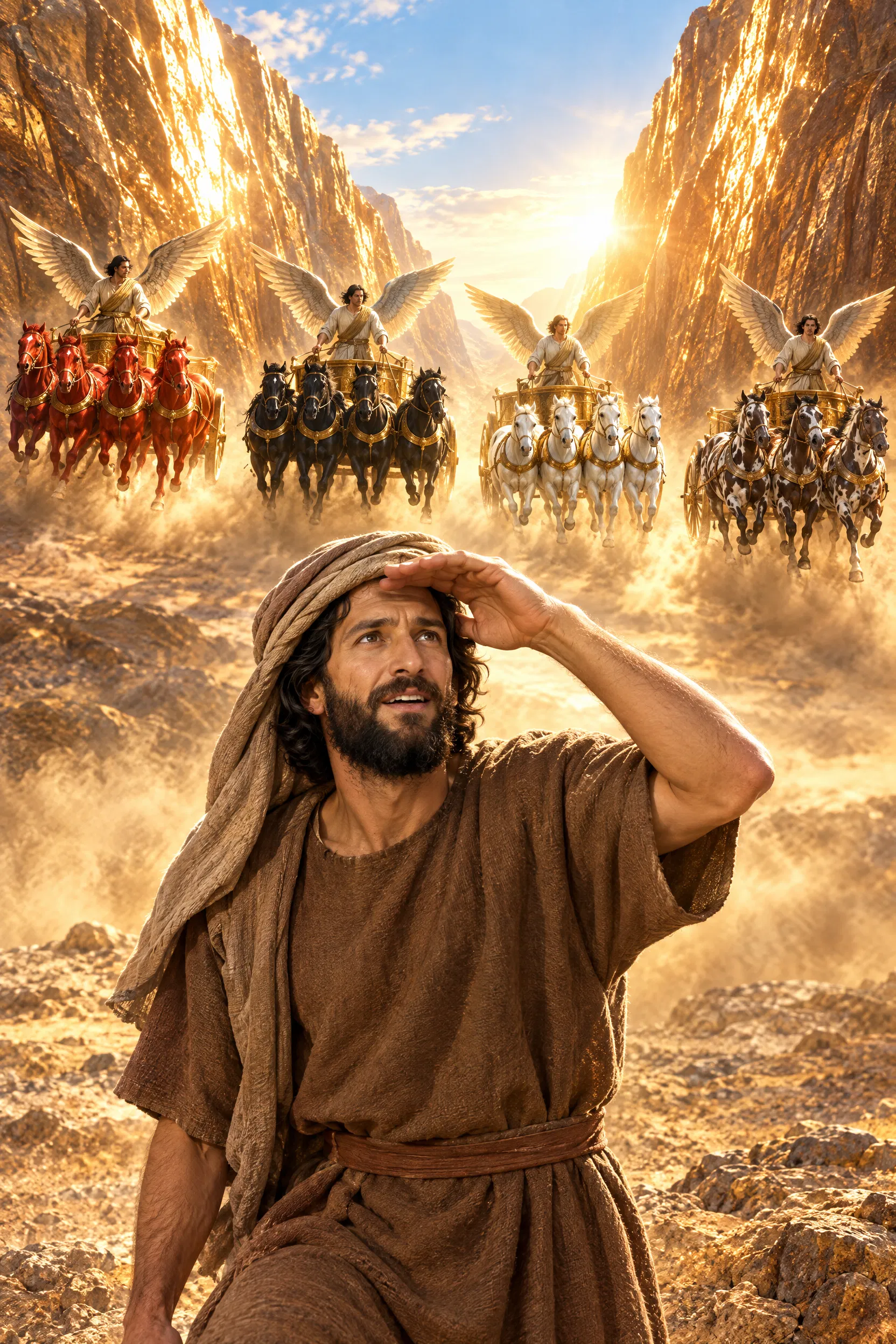 Zechariah Watches Four Chariots Leave the Mountains