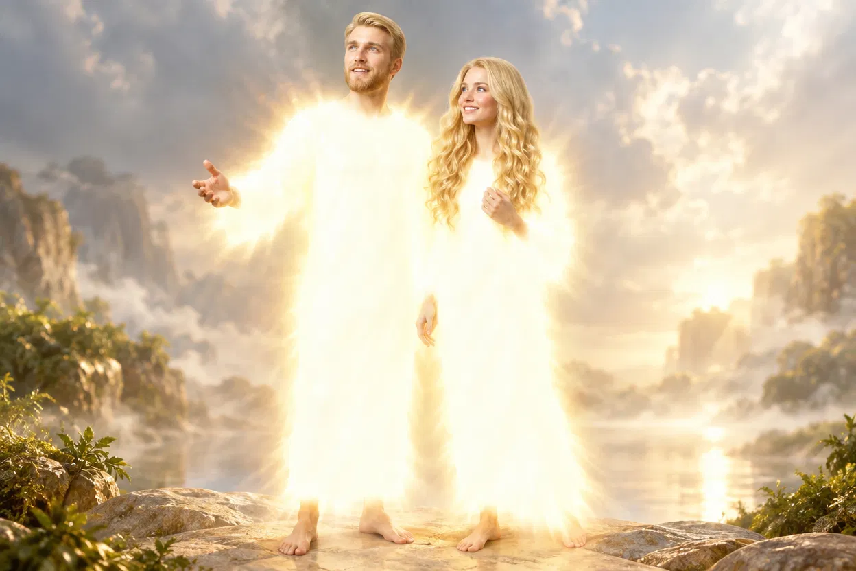 Adam and Eve Standing in Light