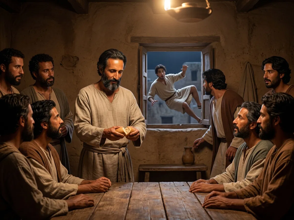 Paul Breaks Bread as Eutychus Falls From the Window