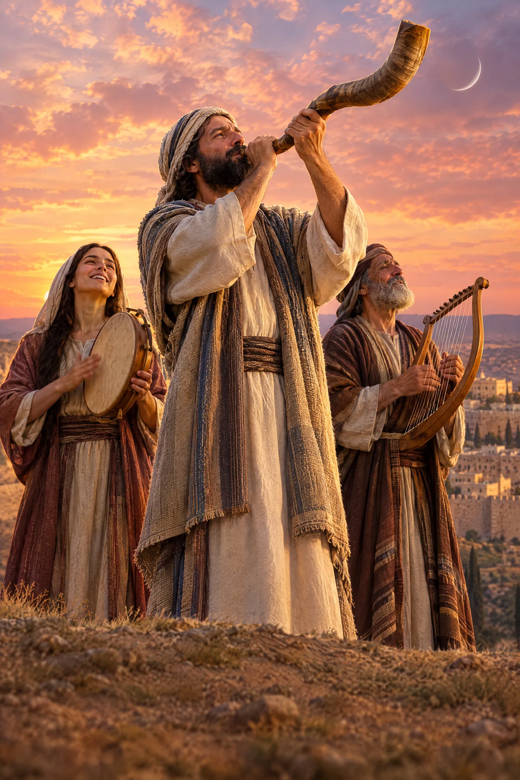 Levite Blows the Shofar at the New Moon
