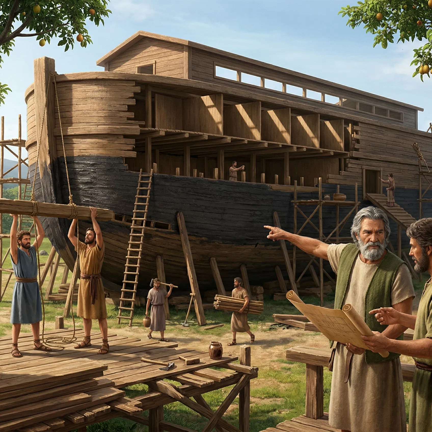 Noah and His Family Building the Ark