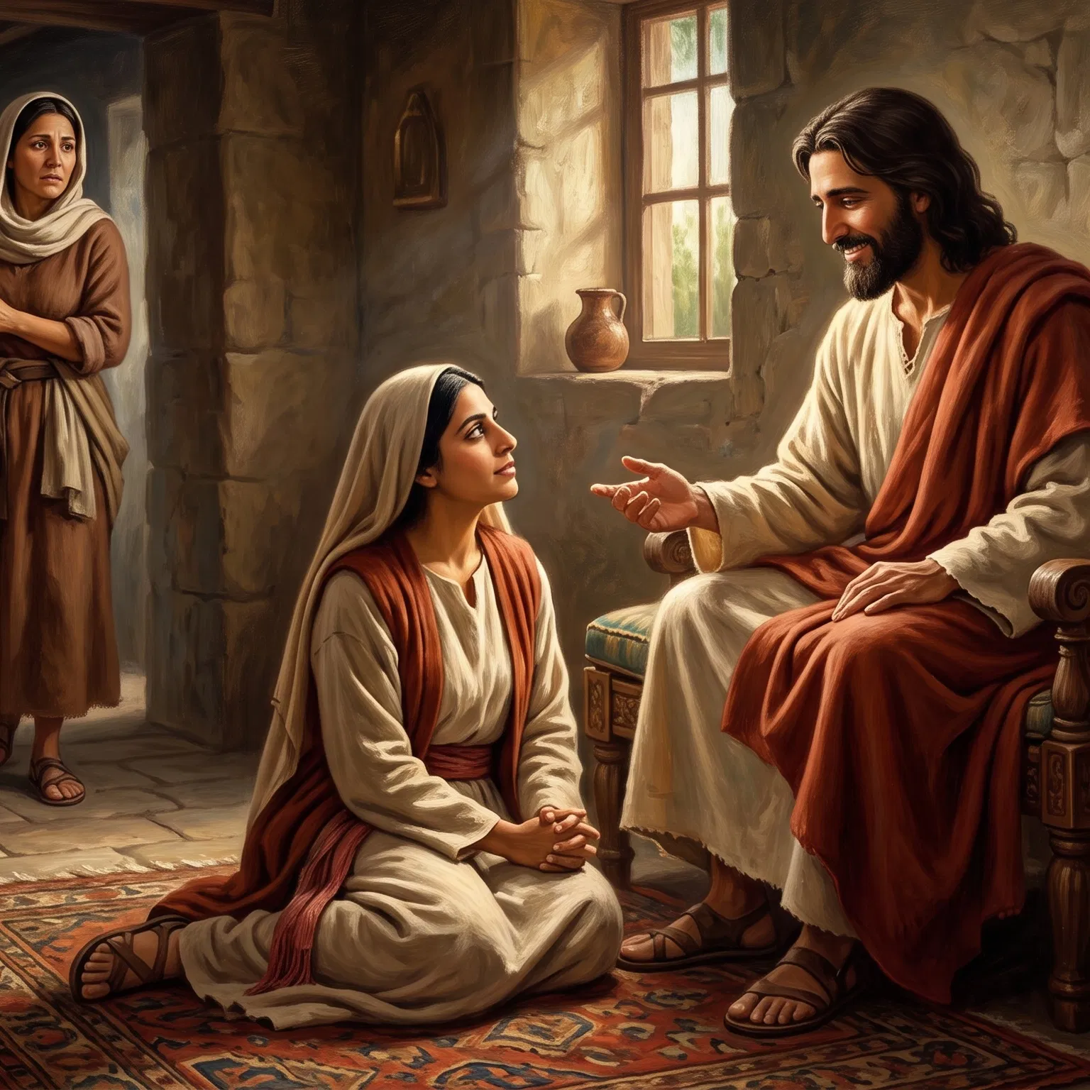 Jesus Speaks With Mary While Martha Watches