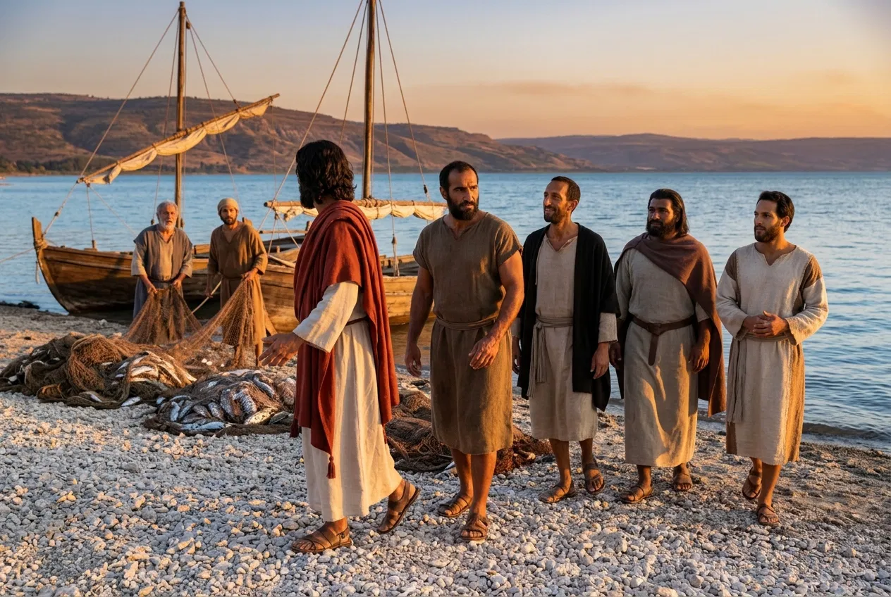 Fishermen Leave Their Boats to Follow Jesus