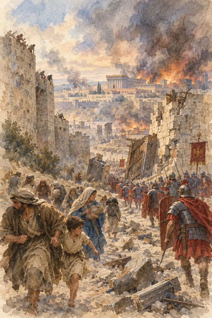 Roman Soldiers Destroying Jerusalem in 70 AD