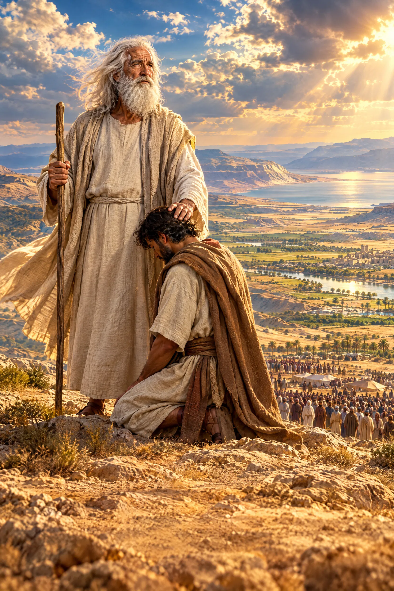 Moses Lays Hands on Joshua Above the Promised Land