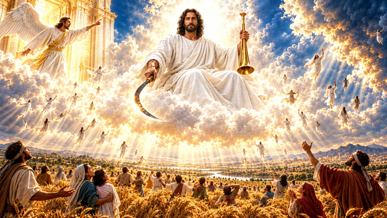 Christ With Sickle and Trumpet Over the Grain Harvest