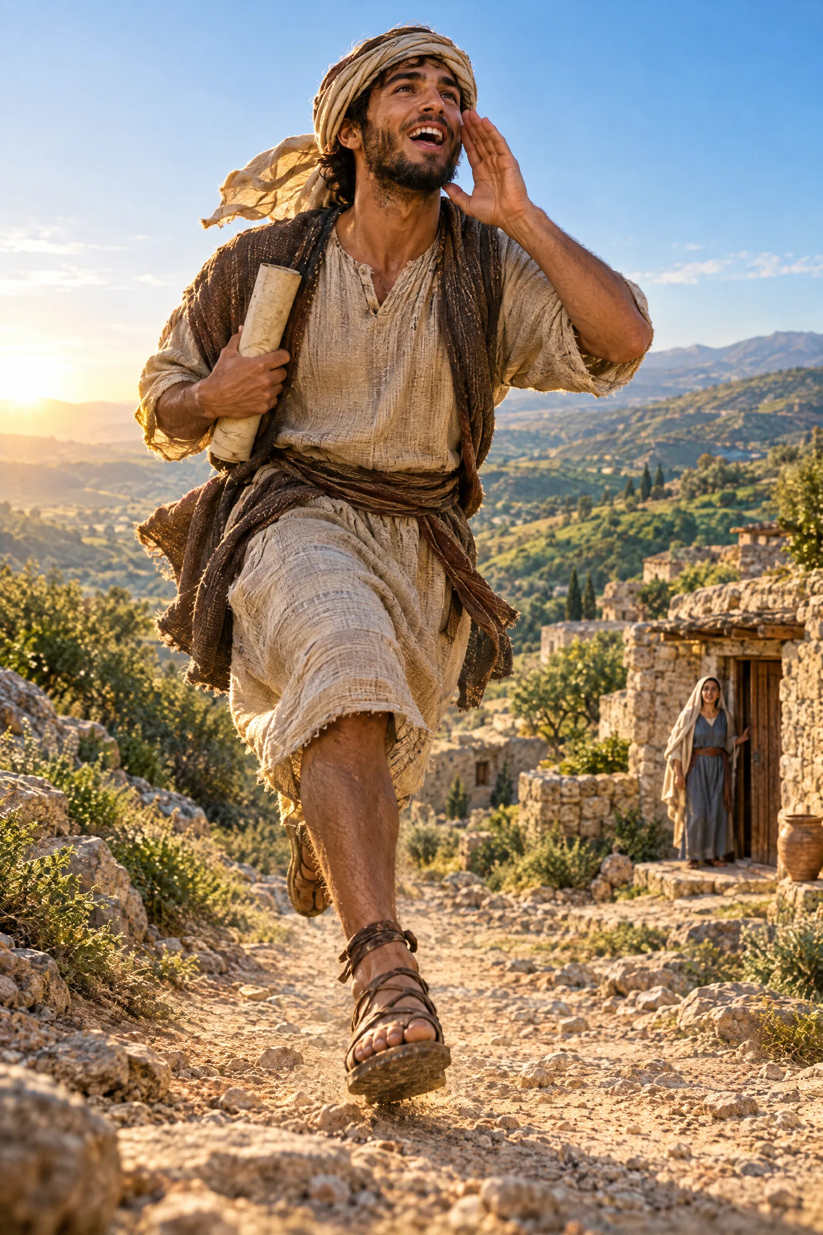 A Messenger Runs With Good News to a Village