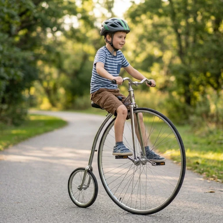 A Young Boy Riding a Penny-farthing