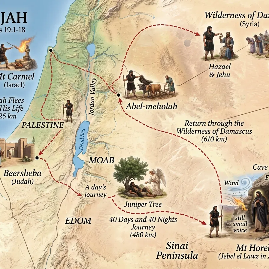 Elijahs flight from Jezebel with distances