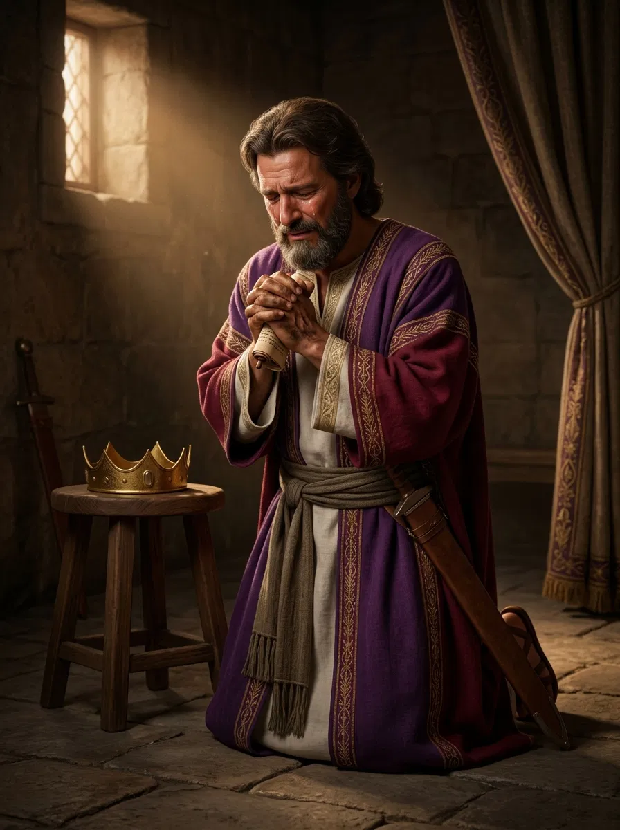 David Weeping in Prayer for Forgiveness