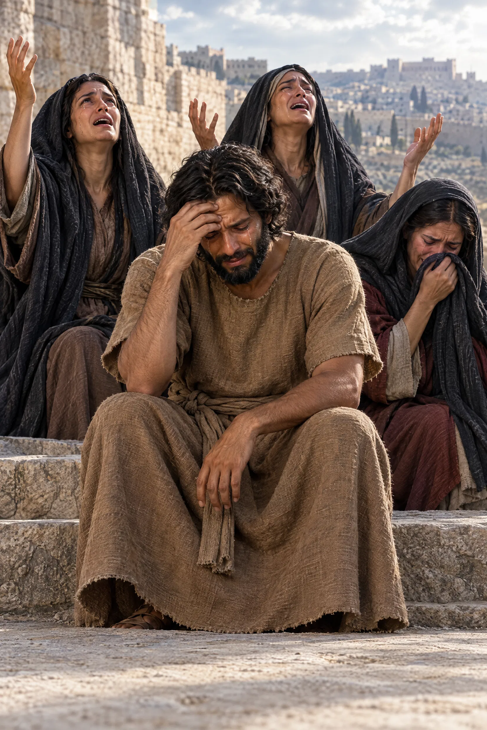 Jeremiah Weeps With Mourning Women Outside Jerusalem