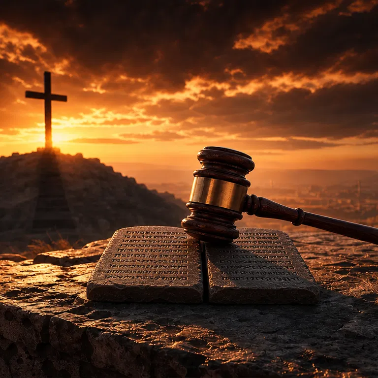 Ten Commandments Tablets with Gavel and Cross