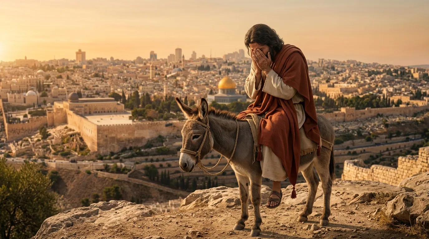 Jesus Weeps Over Jerusalem from a Donkey
