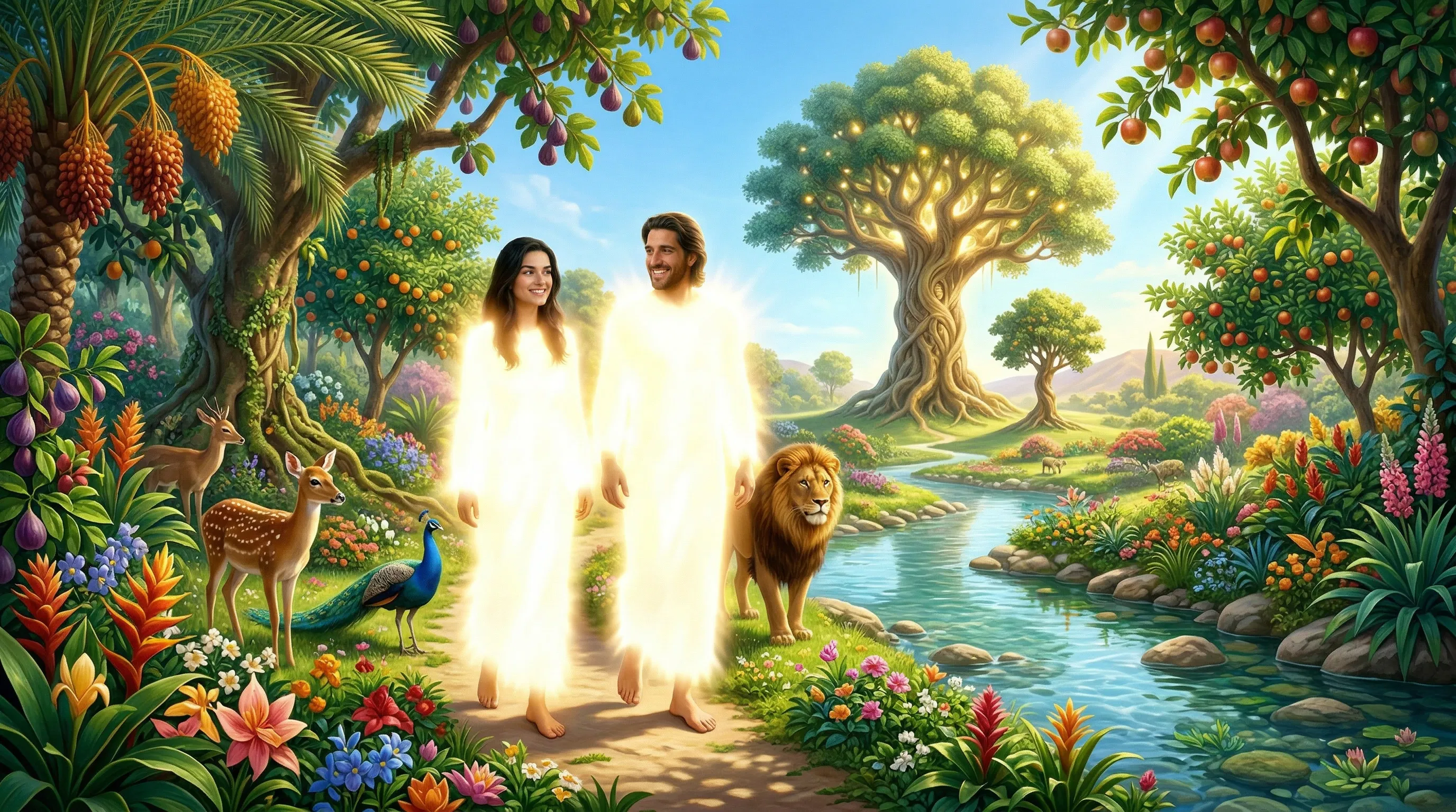 Adam and Eve Walking in the Garden of Eden
