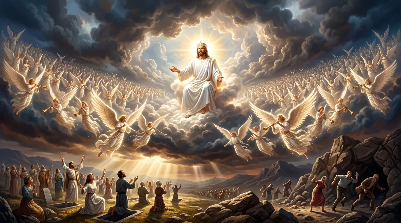 Christ Returns on the Clouds with Angels