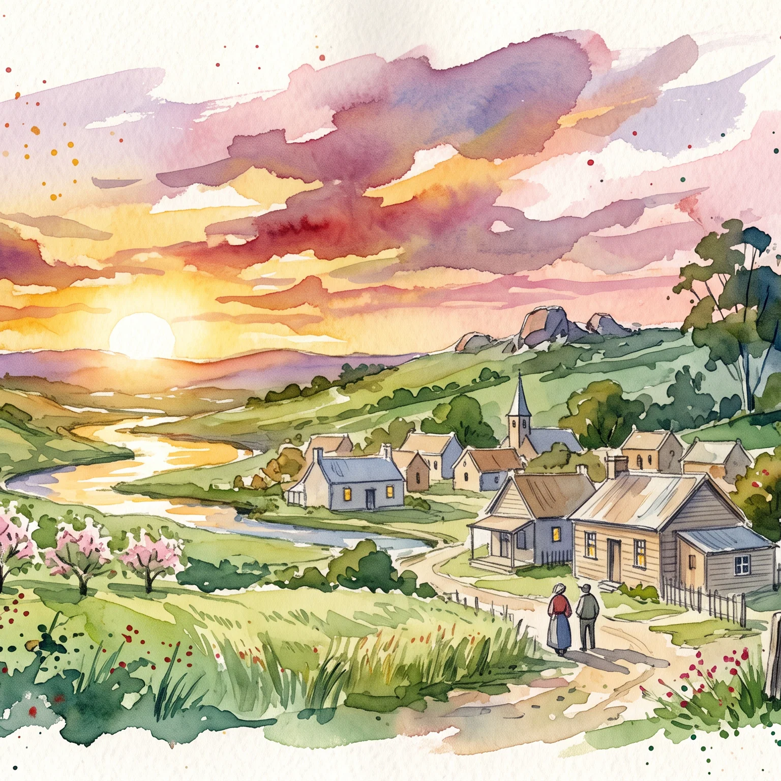 Golden Twilight Over a Tasmanian Village