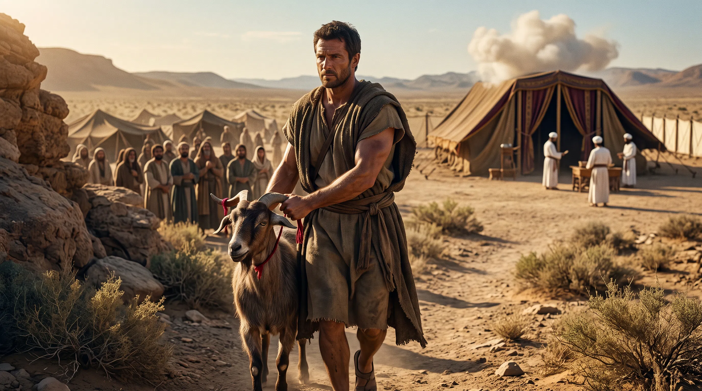 Man Leads the Scapegoat Into the Wilderness
