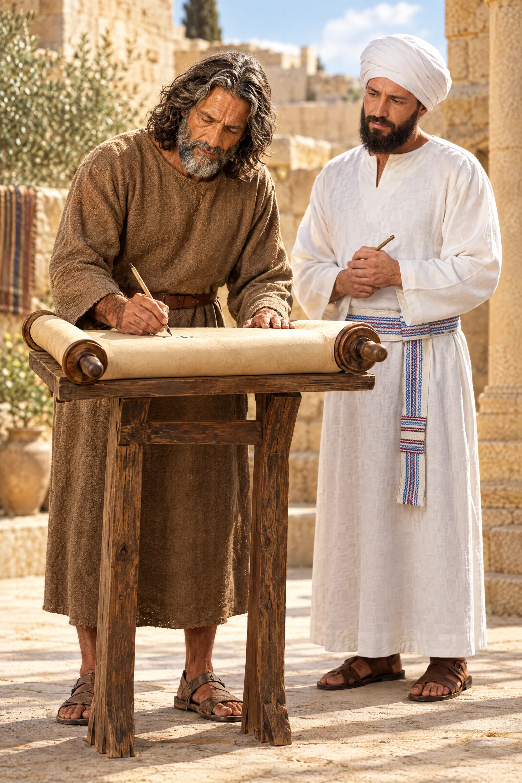 Isaiah Writes on a Scroll Before Uriah