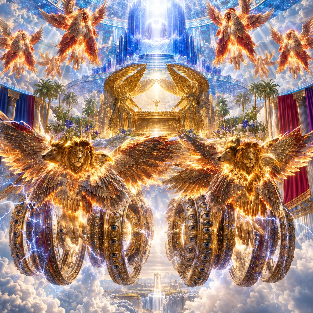 Winged Living Creatures With Eyed Wheels Before the Throne
