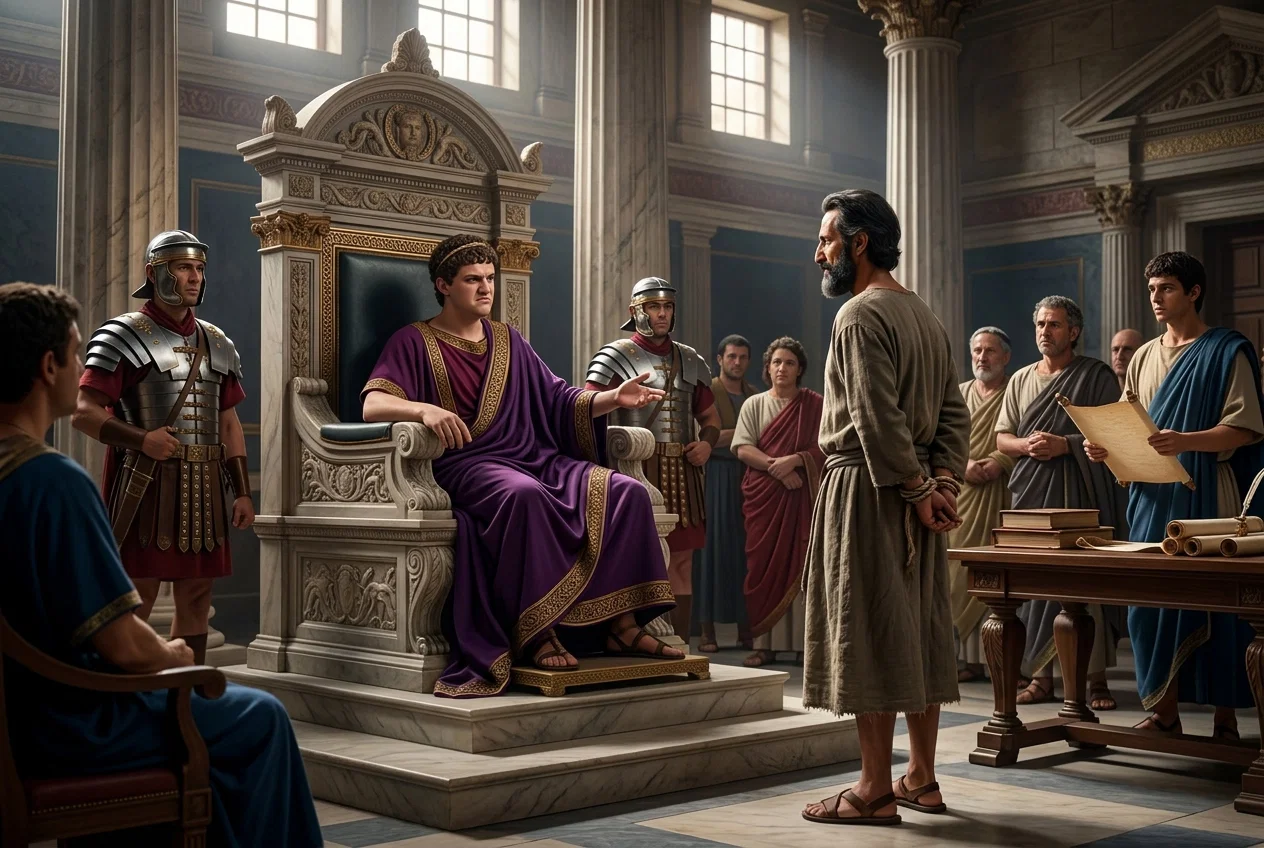 Apostle Paul Standing Before Emperor Nero