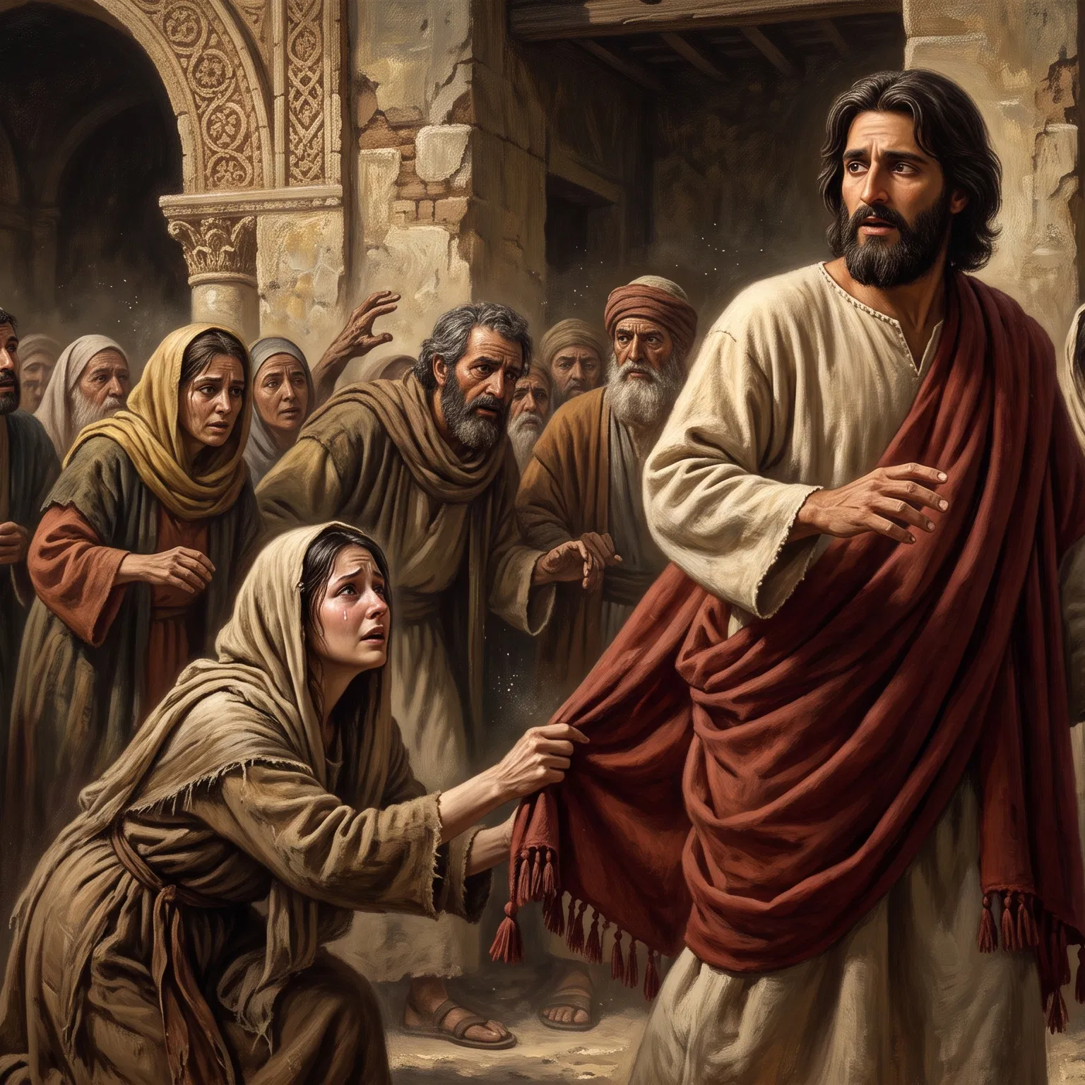 Woman Touches the Hem of Jesus' Robe