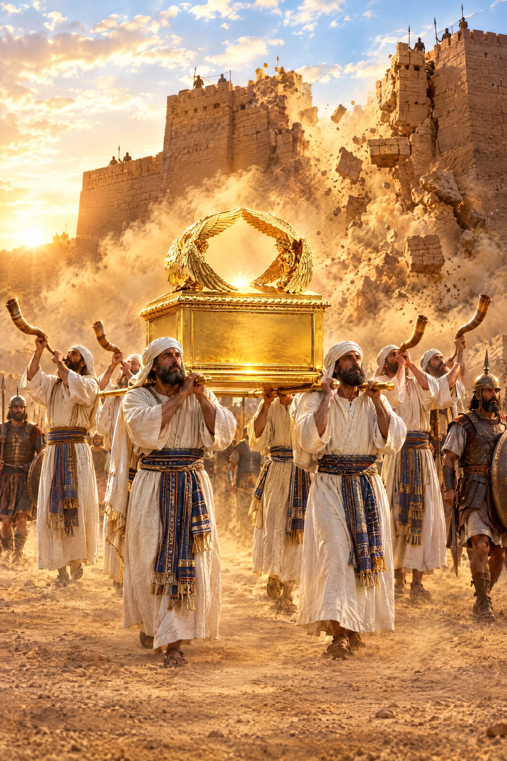 Priests Carry the Ark Around Jericho as the Wall Falls