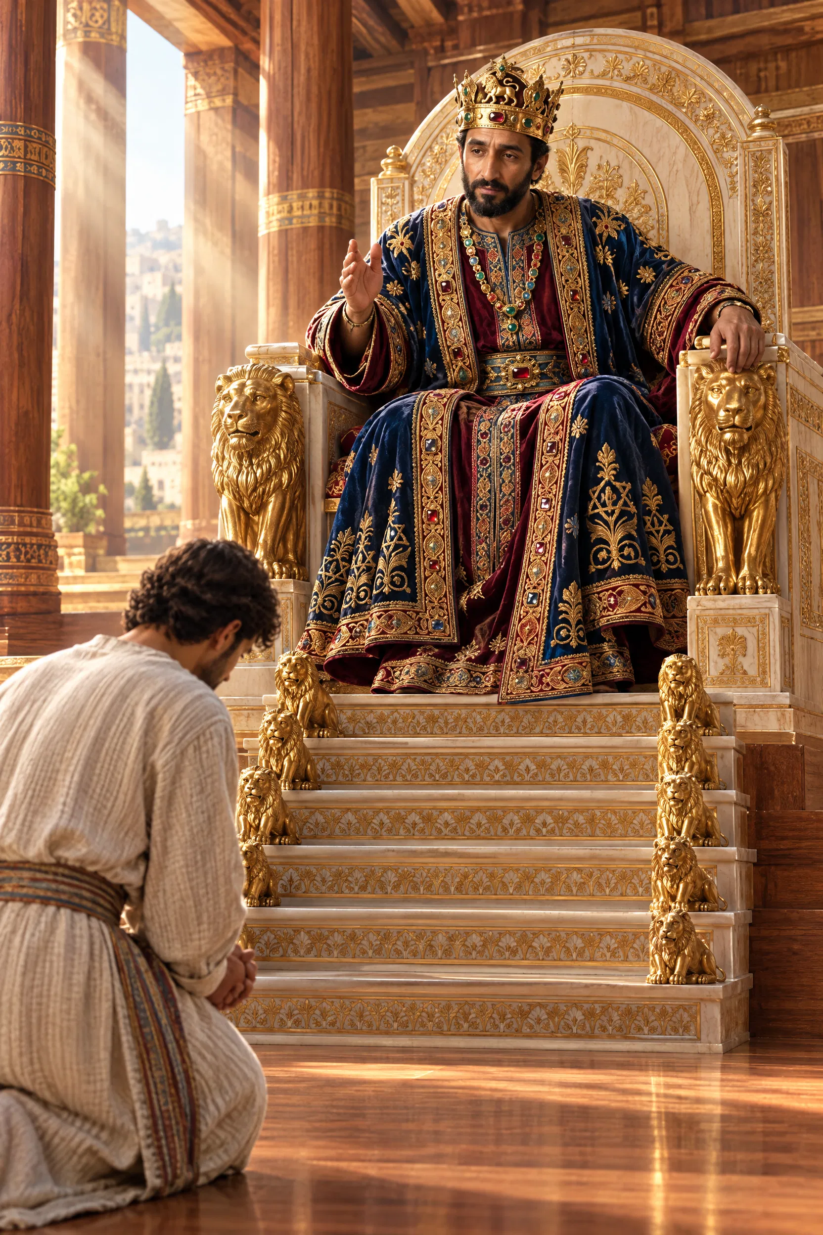 Solomon Commands from His Throne of Lions