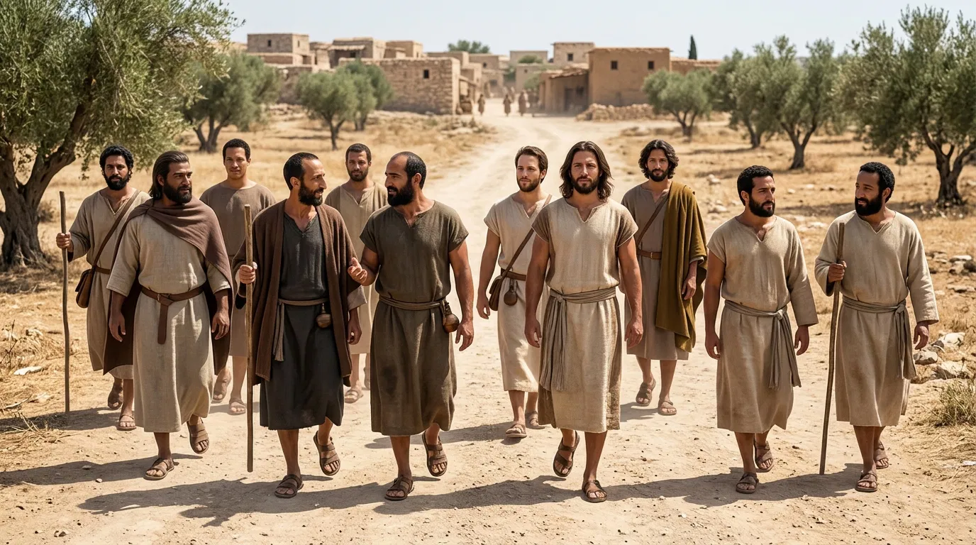 Twelve Disciples Walking Out Two by Two