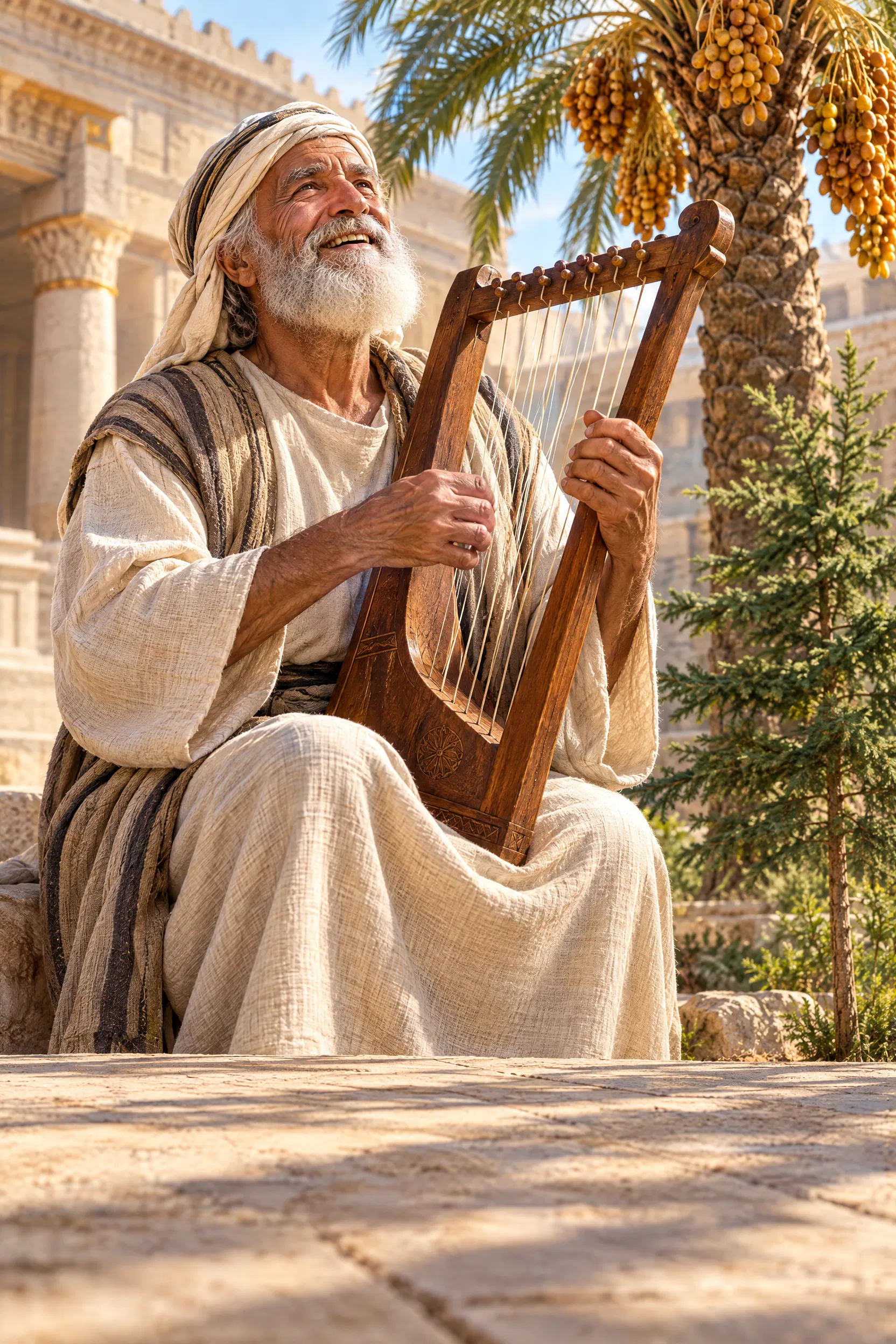 Elderly Levite Plays the Harp Beside a Date Palm