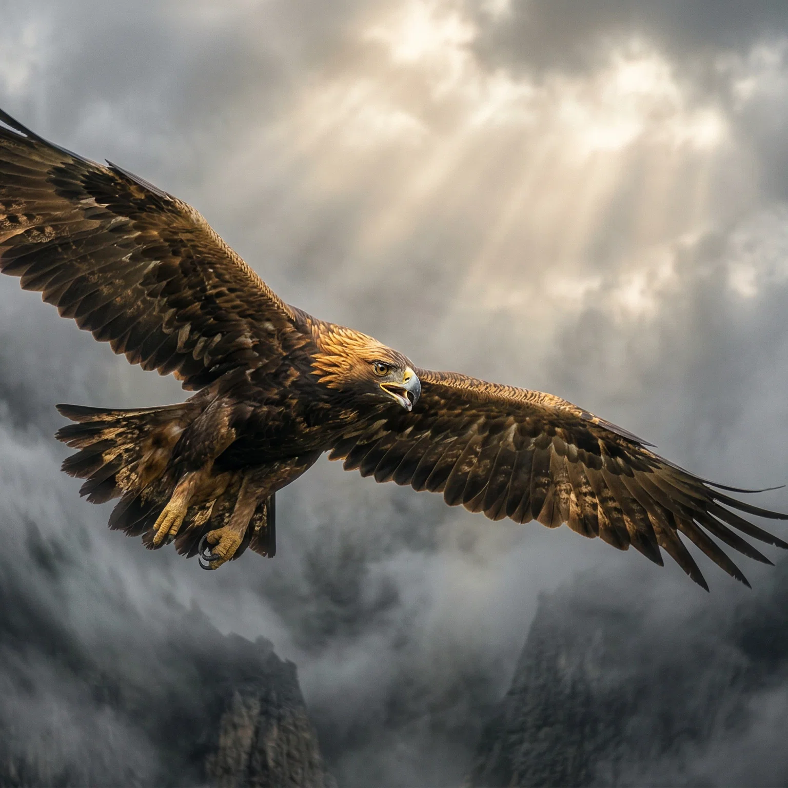 Eagle Soaring Through the Swelling Mists
