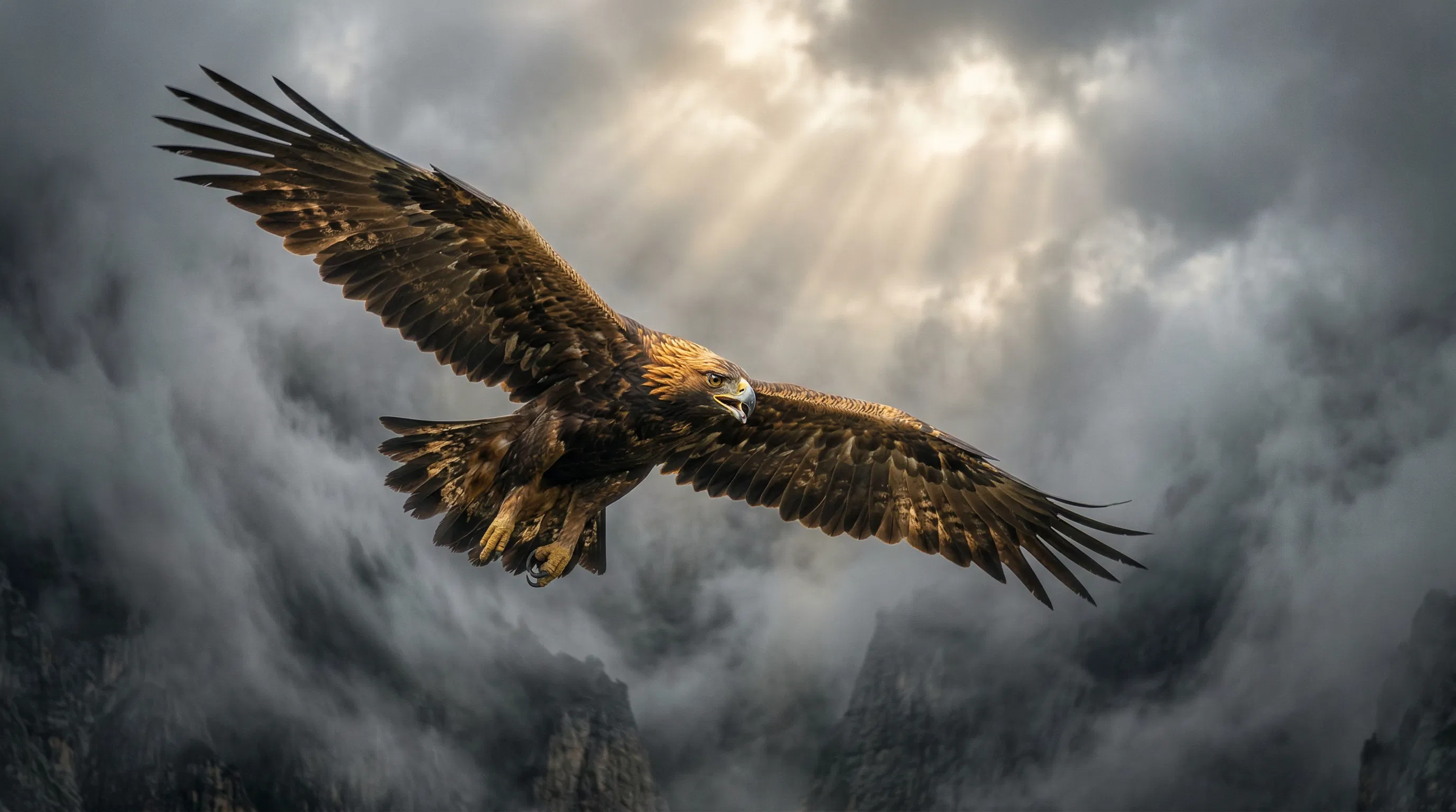 Eagle Soaring Through the Swelling Mists