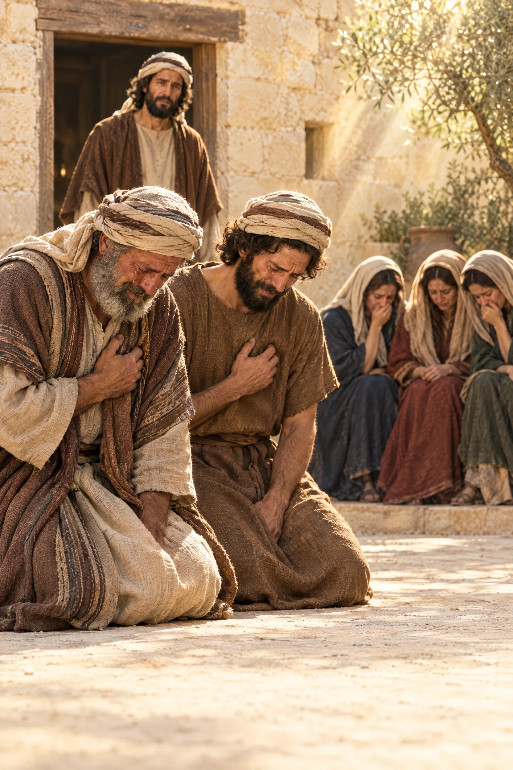 Family Mourns in Repentance in a Jerusalem Courtyard