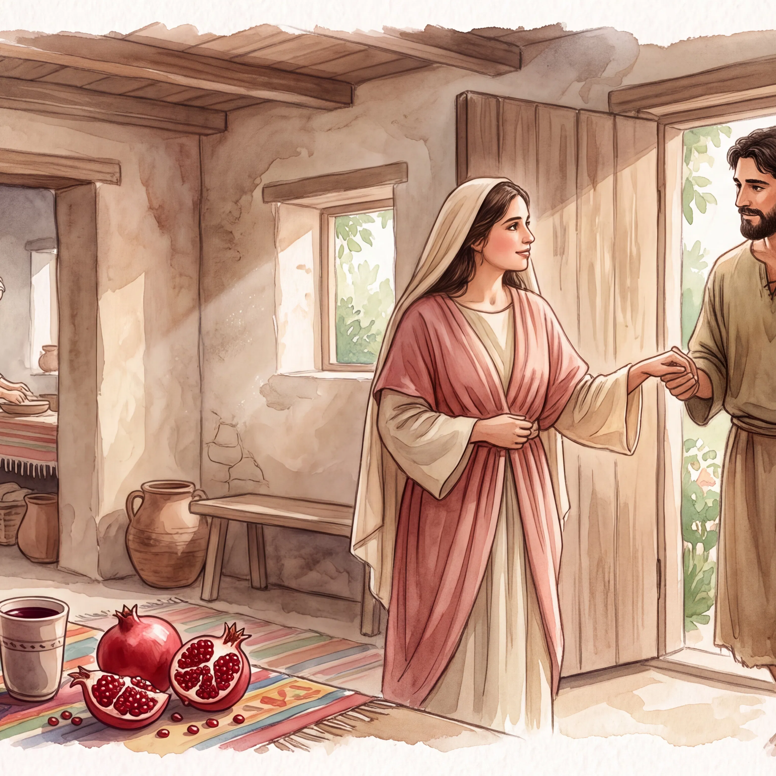 Woman Welcomes Bearded Man at the Doorway