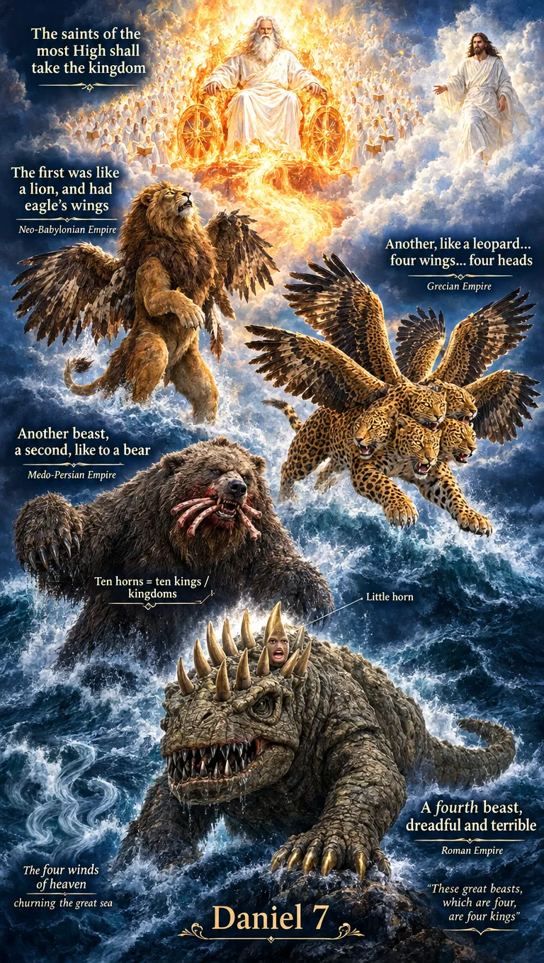 Daniel 7 Four Beasts and the Throne Chart
