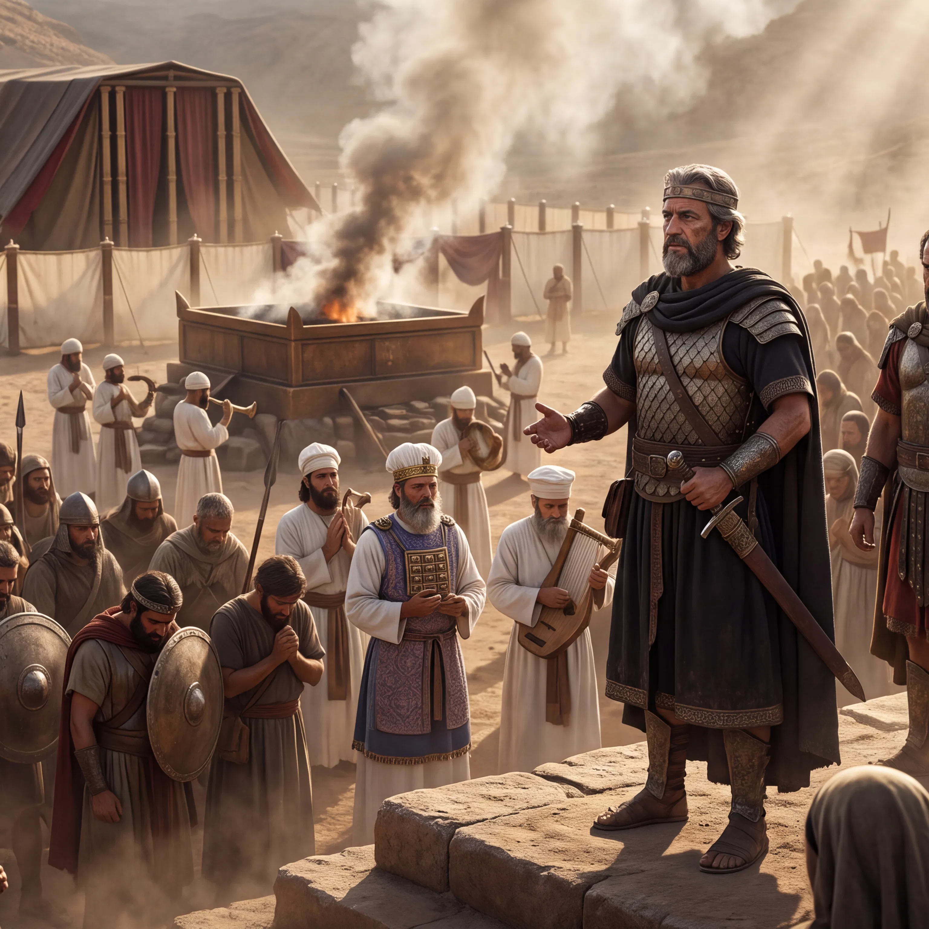 King Addresses Warriors and Priests Before the Tabernacle