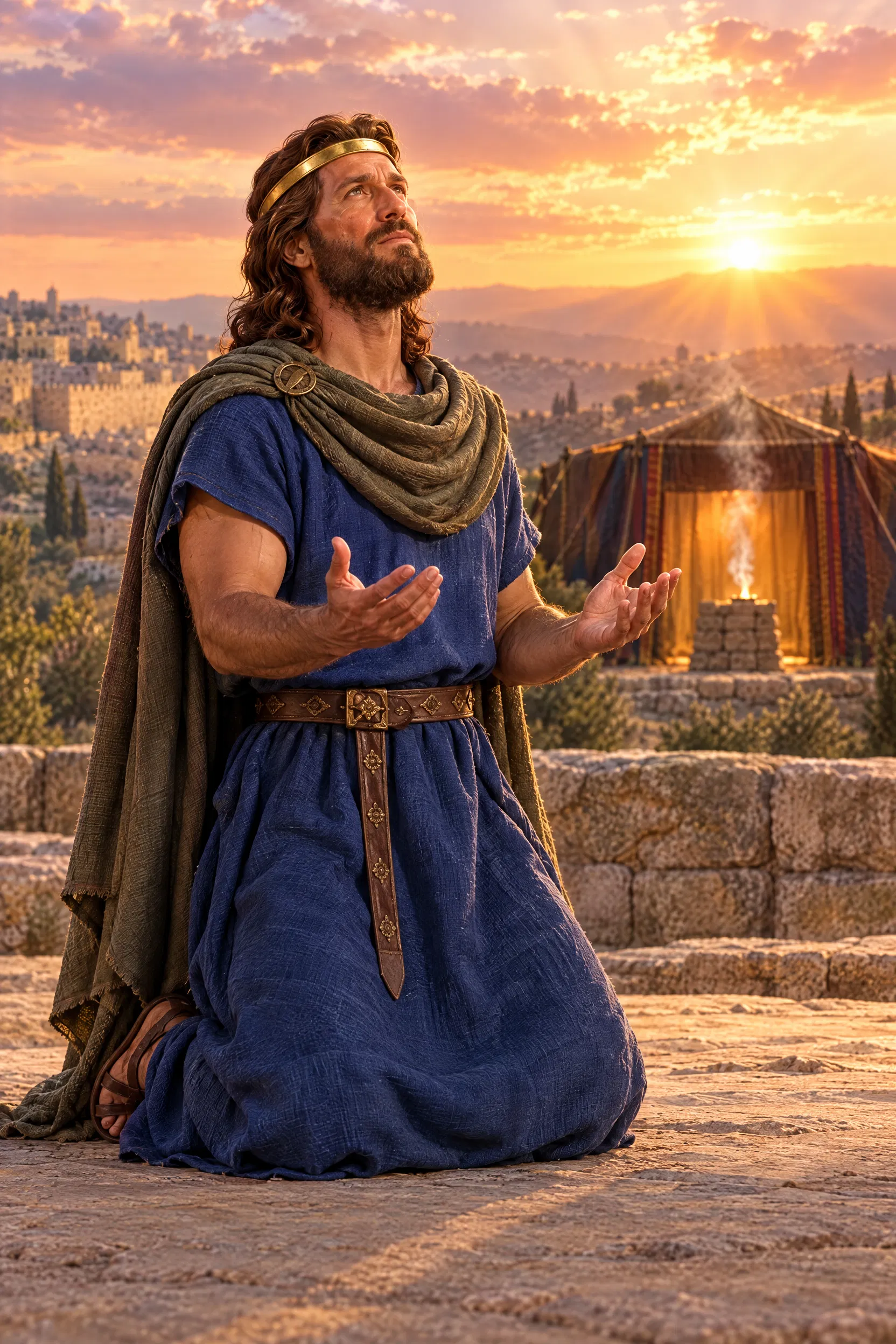David Prays at Dawn Facing the Tabernacle