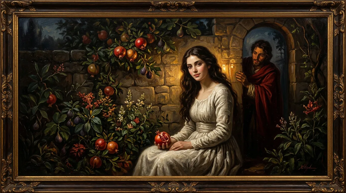 Bride in a Walled Garden With Pomegranates