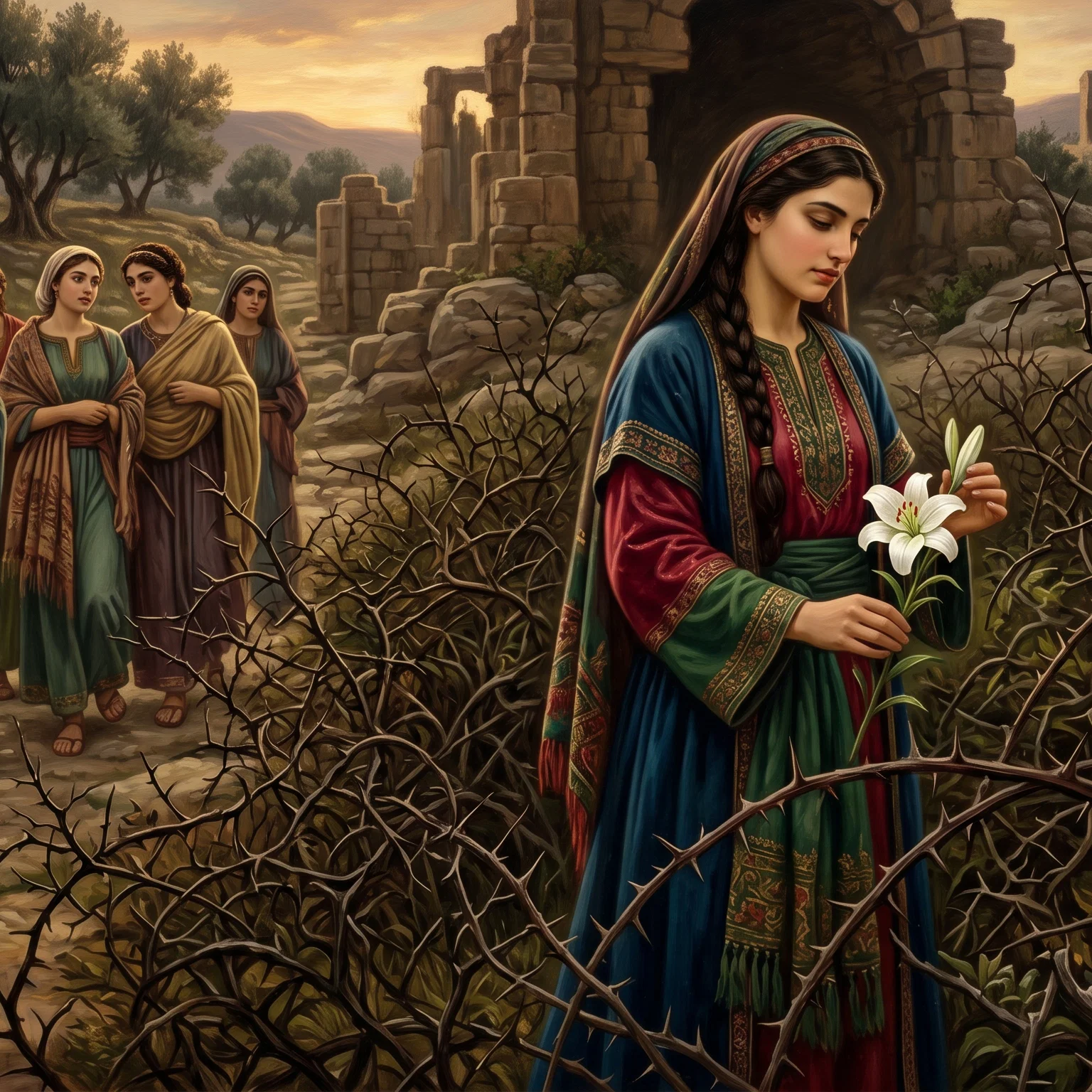 The Radiant Lily Amidst Sharp Thorns