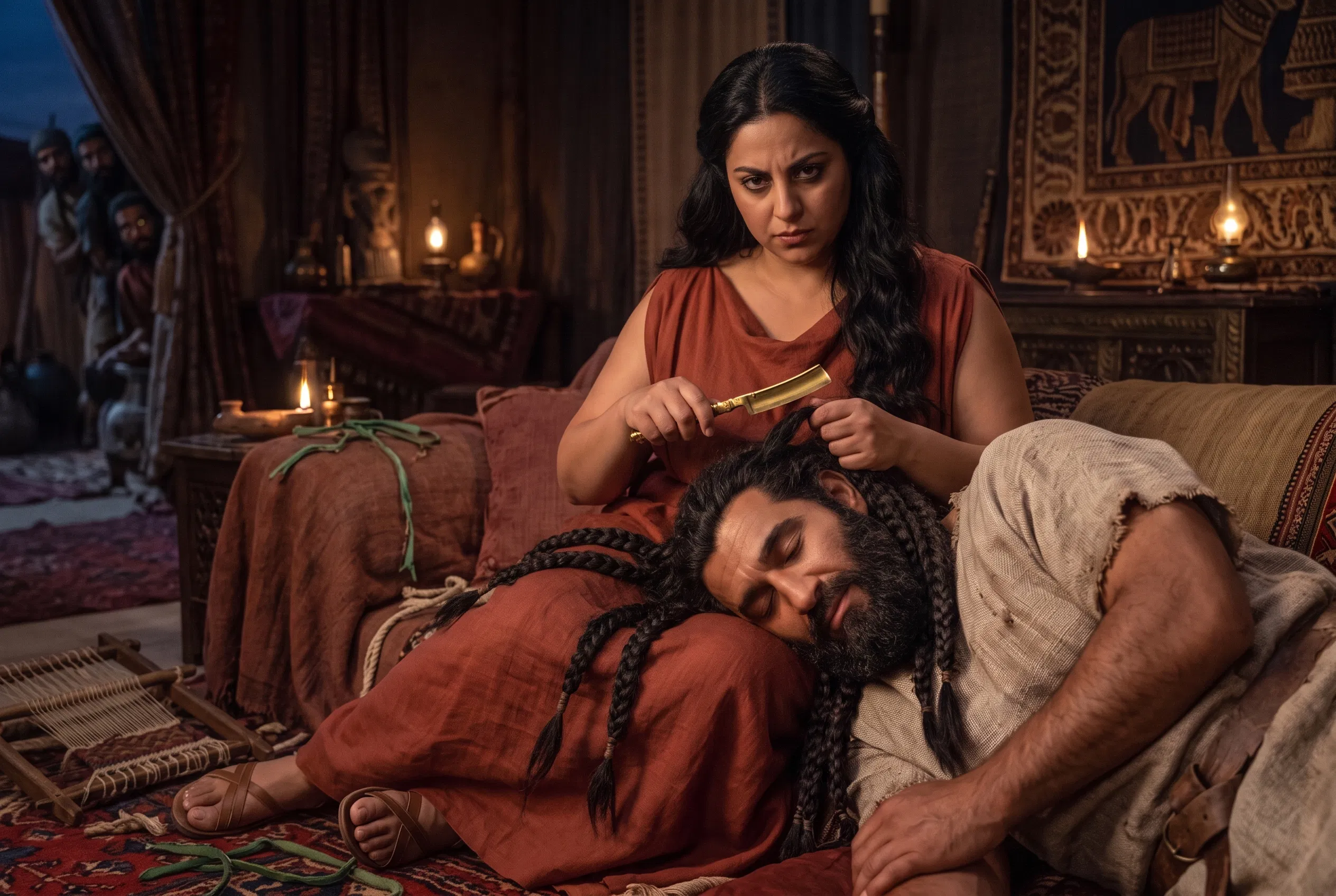 Delilah Cuts Samson's Hair While He Sleeps