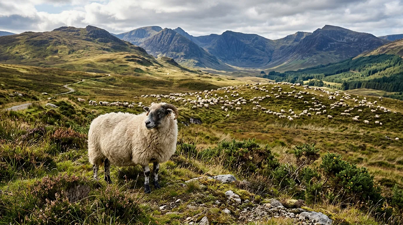 A Sheep With the Flock on the Hills