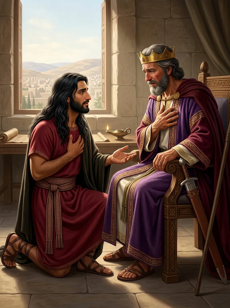 Absalom Kneeling Before King David