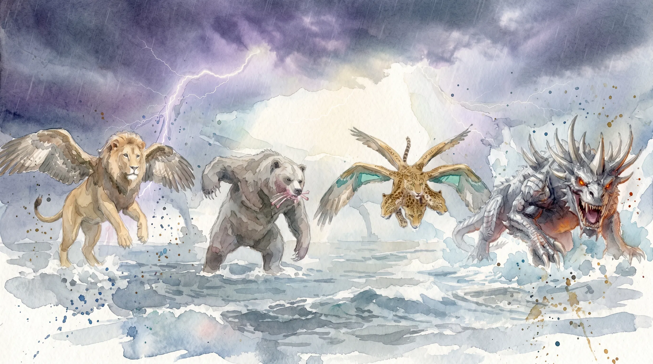 Daniel's Four Beasts Rising from the Sea