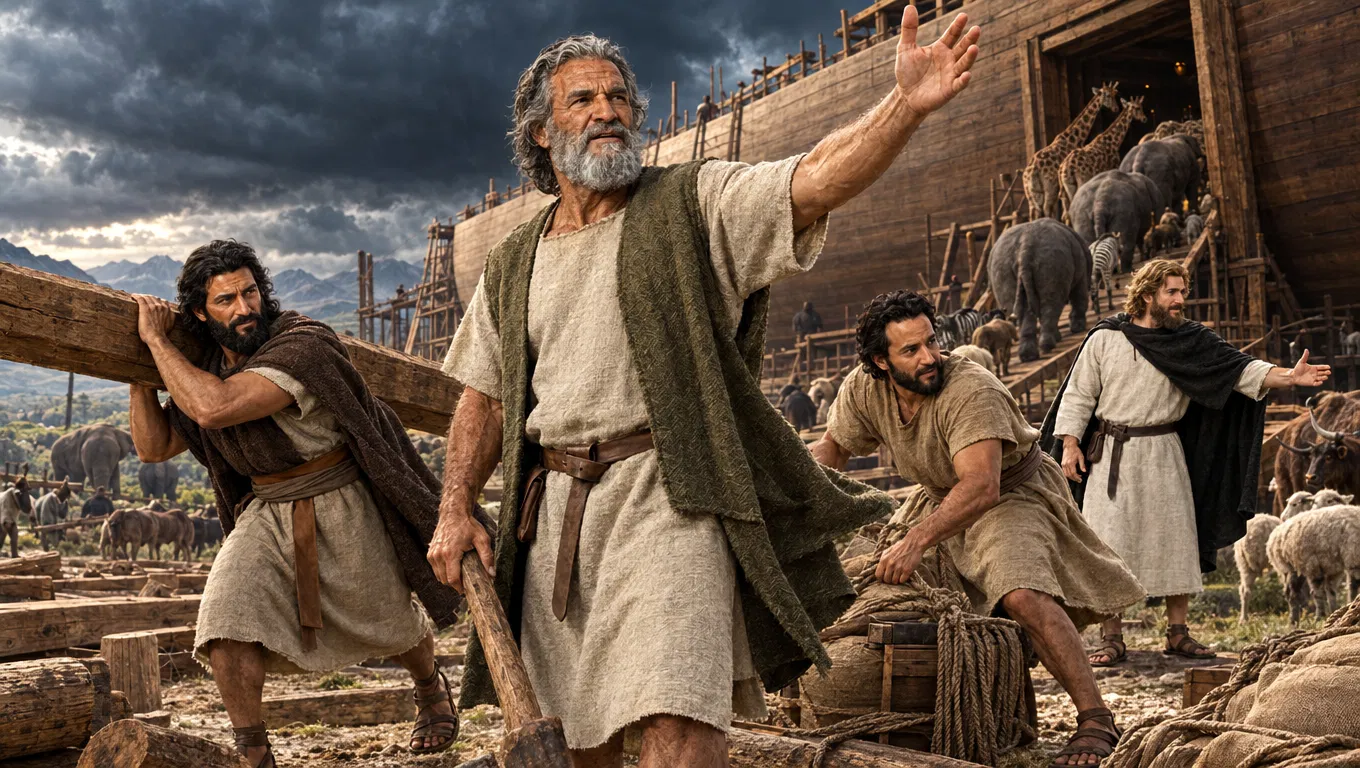 Noah and His Sons Building the Ark